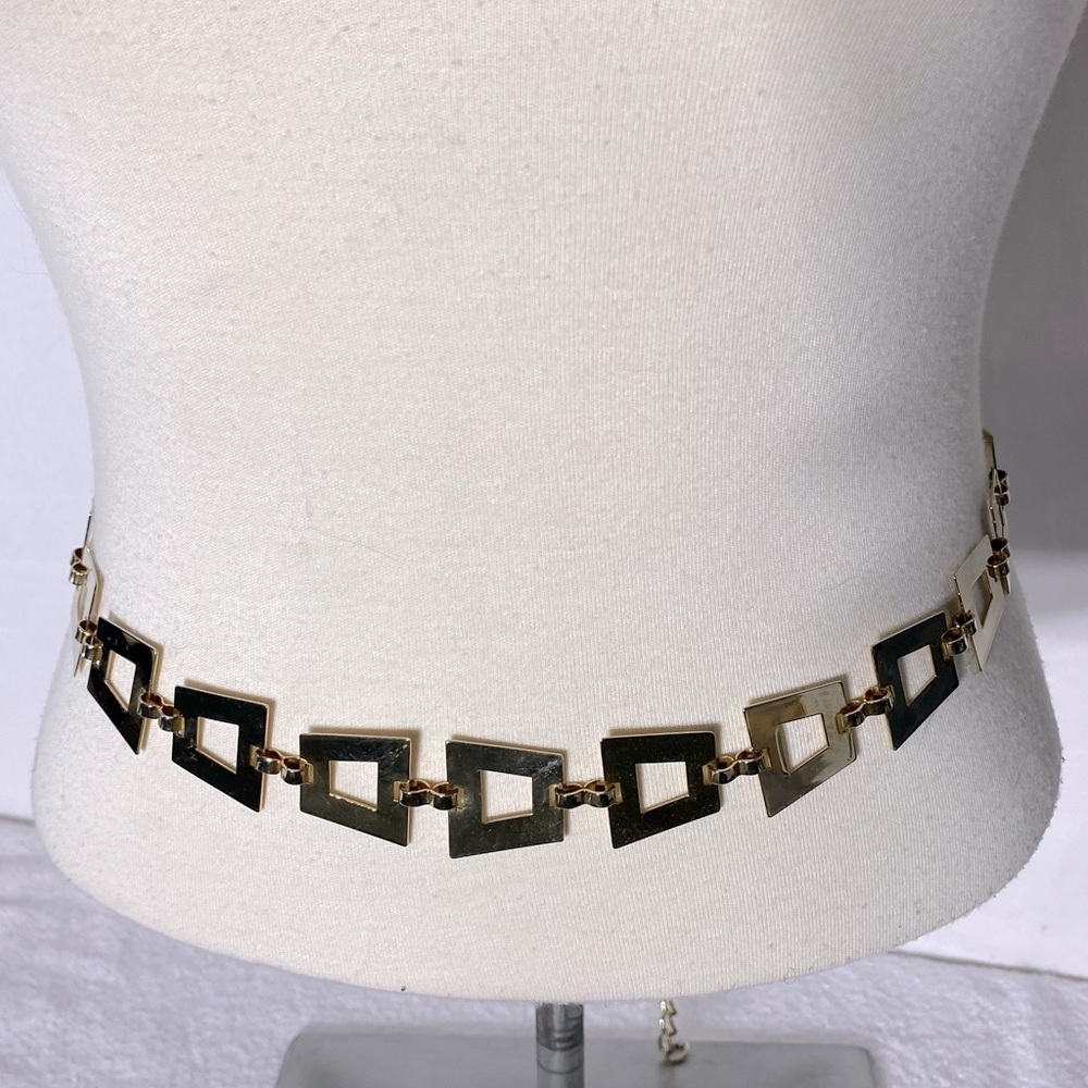 Vintage 90s Chunky Gold Tone Metal Square Chain Belt Festival Retro Boho